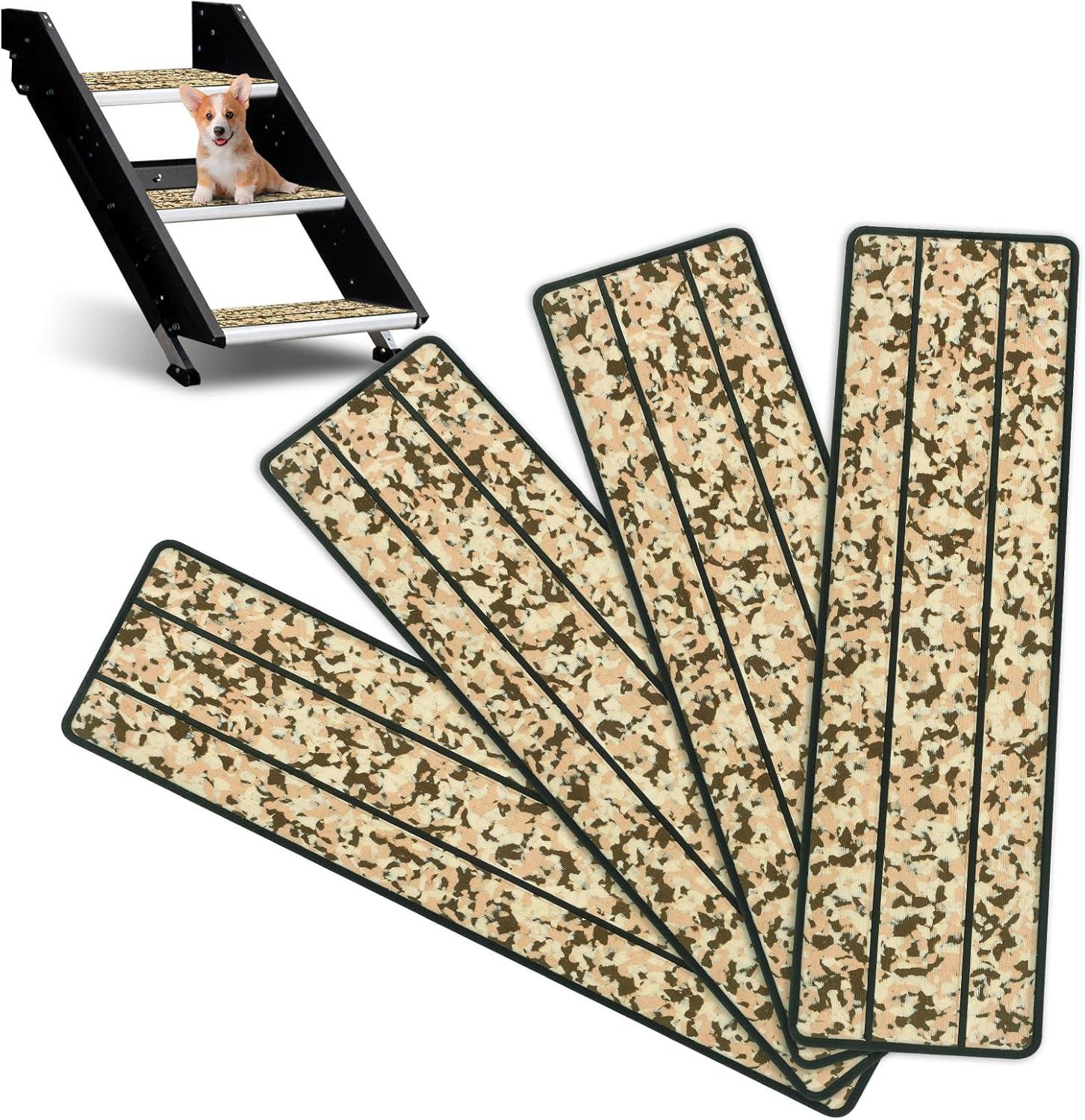 imageOCEANBROAD EVA Foam RV Step Cover 16L x 65W 4 Pack with Self Adhesive for Ladders Trailers Truck Campers Stair Treads Camouflage BlueCamo Brown