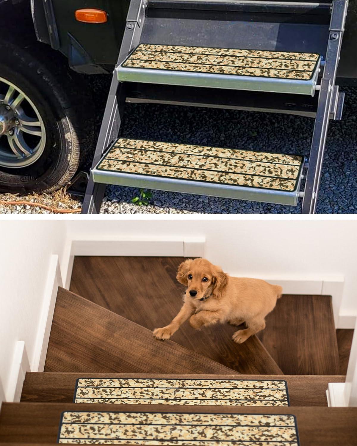 imageOCEANBROAD EVA Foam RV Step Cover 16L x 65W 4 Pack with Self Adhesive for Ladders Trailers Truck Campers Stair Treads Camouflage BlueCamo Brown