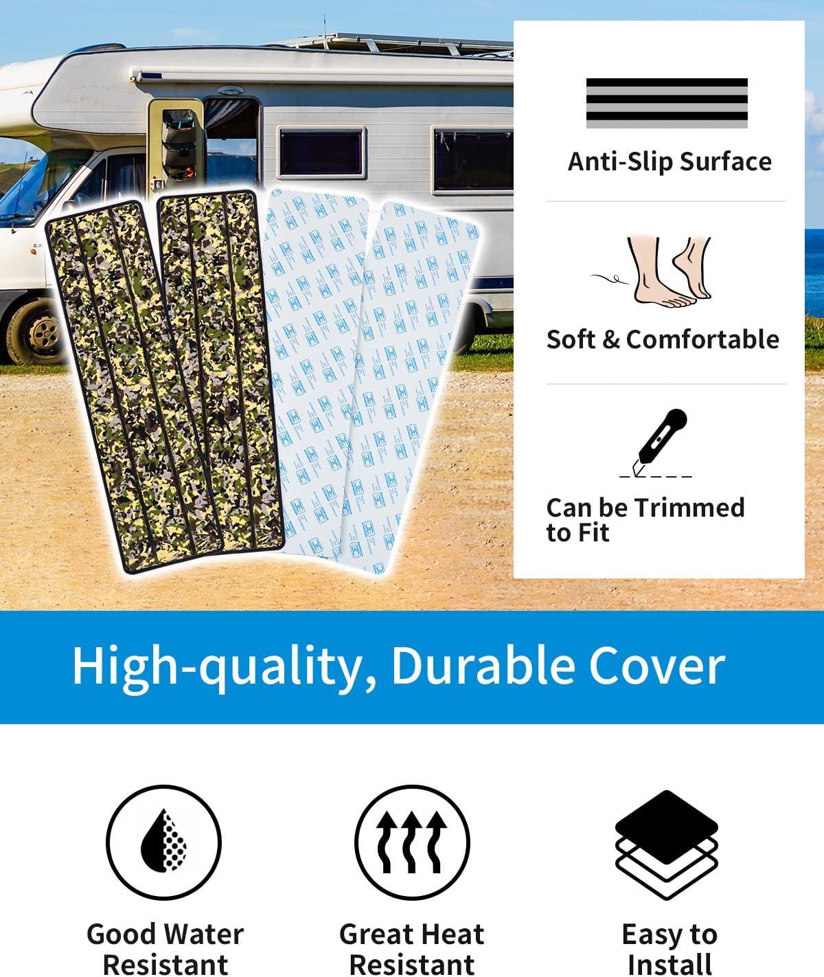 imageOCEANBROAD EVA Foam RV Step Cover 16L x 65W 4 Pack with Self Adhesive for Ladders Trailers Truck Campers Stair Treads Camouflage BlueCamo Green