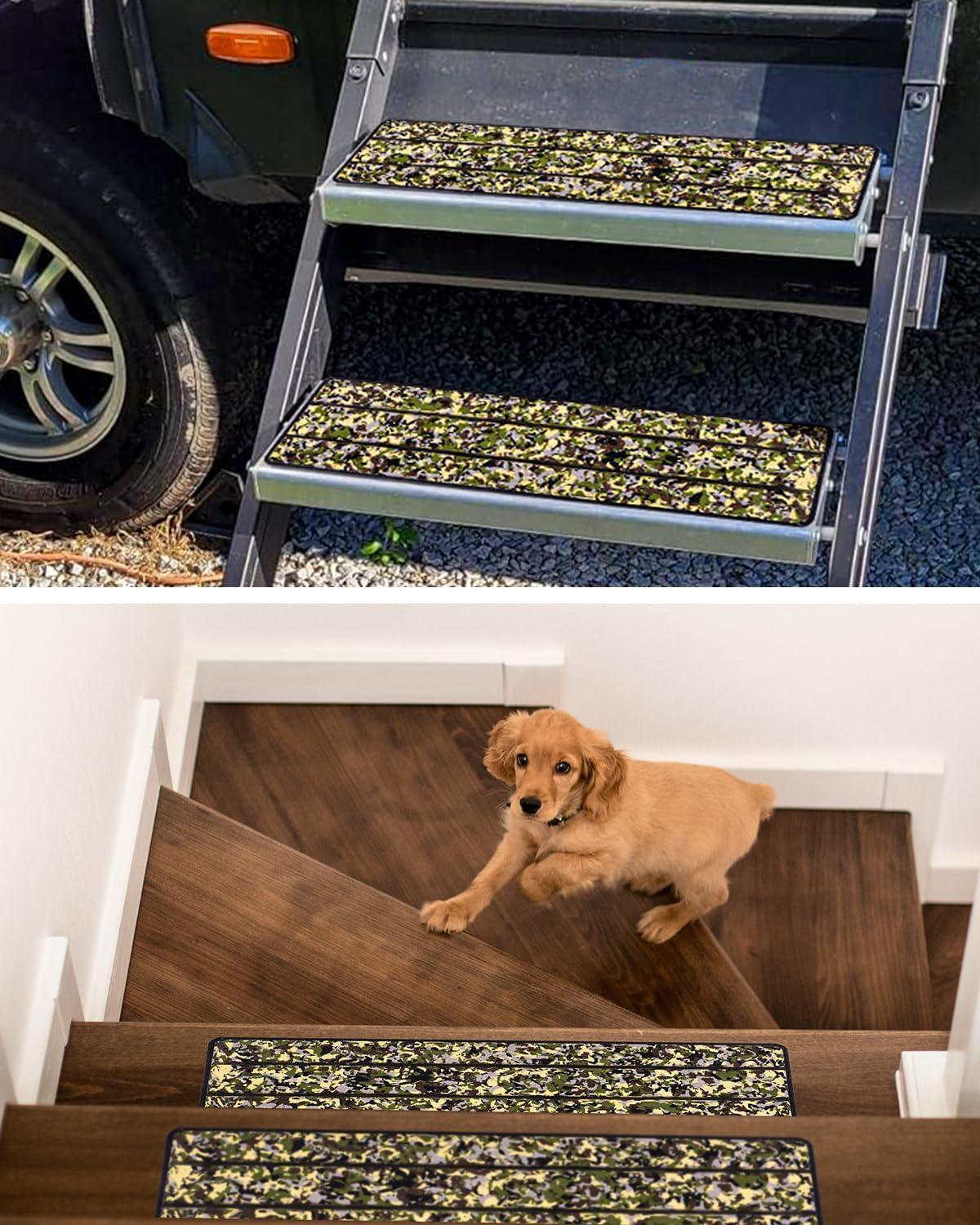 imageOCEANBROAD EVA Foam RV Step Cover 16L x 65W 4 Pack with Self Adhesive for Ladders Trailers Truck Campers Stair Treads Camouflage BlueCamo Green