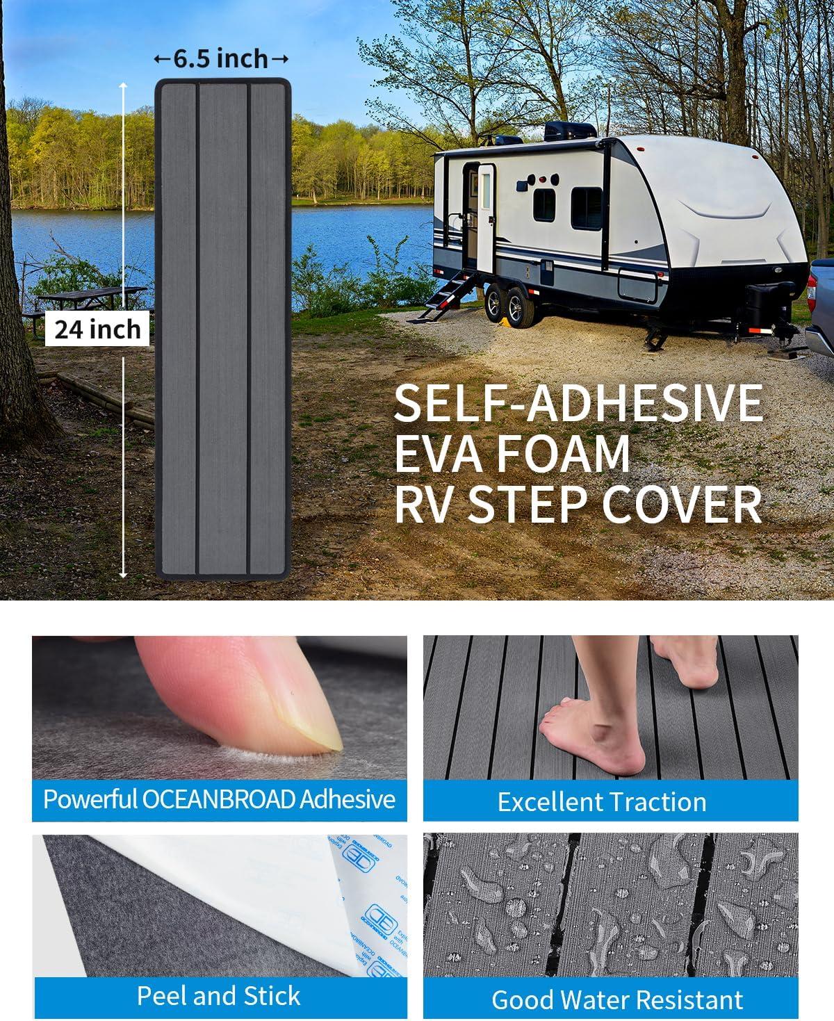 imageOCEANBROAD EVA Foam RV Step Cover 16L x 65W 4 Pack with Self Adhesive for Ladders Trailers Truck Campers Stair Treads Camouflage BlueDark Gray
