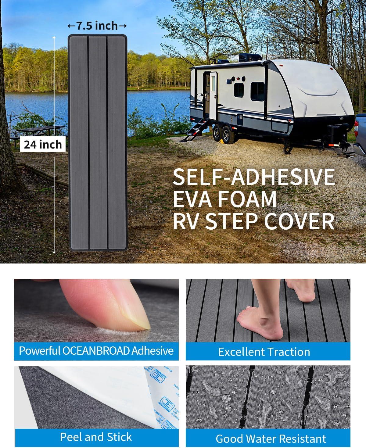 imageOCEANBROAD EVA Foam RV Step Cover 16L x 65W 4 Pack with Self Adhesive for Ladders Trailers Truck Campers Stair Treads Camouflage BlueDark Gray