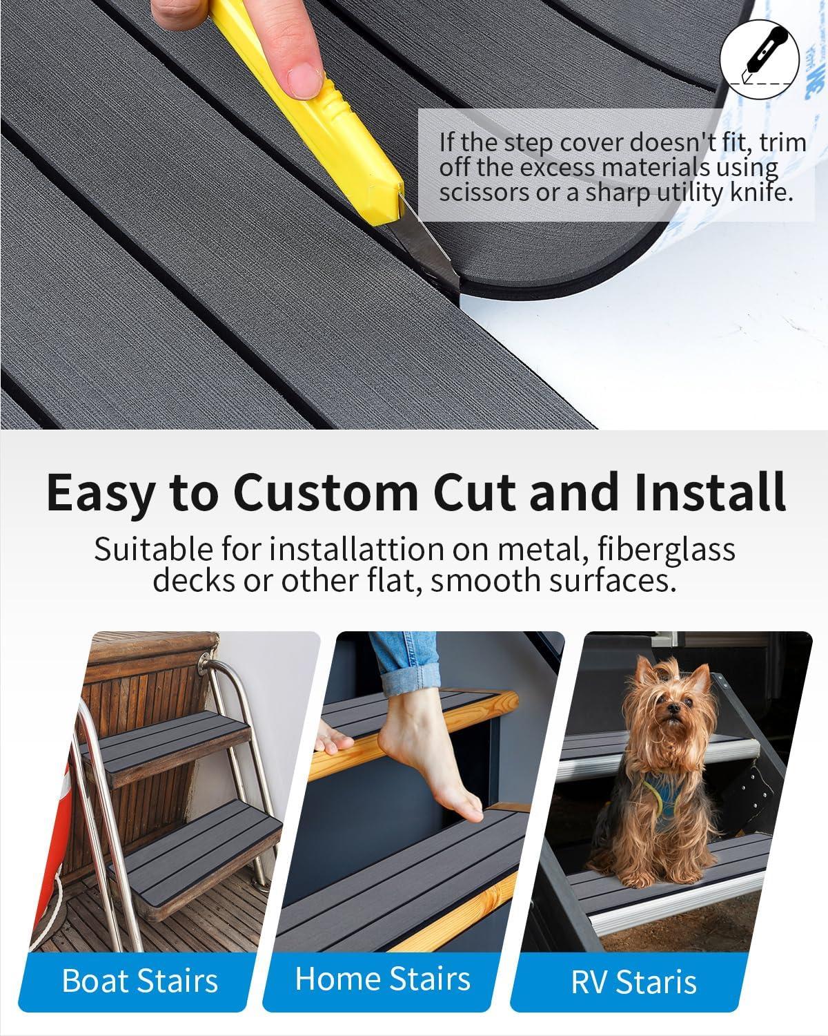 imageOCEANBROAD EVA Foam RV Step Cover 16L x 65W 4 Pack with Self Adhesive for Ladders Trailers Truck Campers Stair Treads Camouflage BlueDark Gray