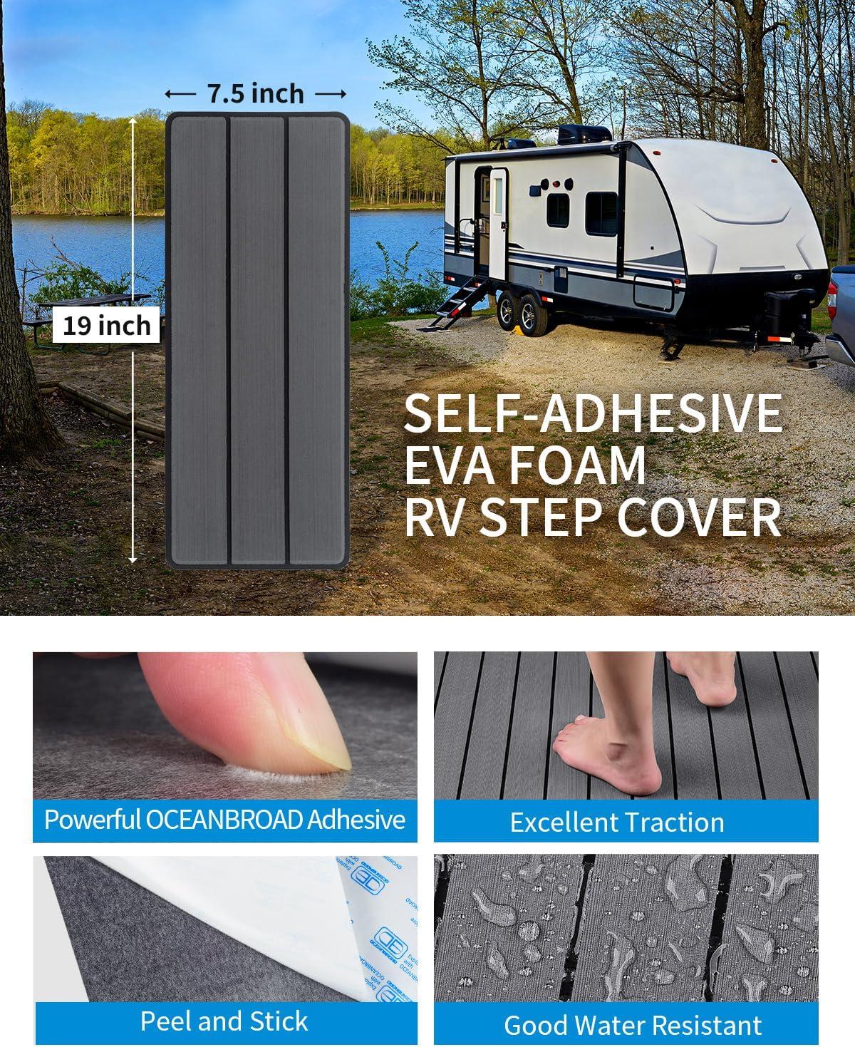 imageOCEANBROAD EVA Foam RV Step Cover 16L x 65W 4 Pack with Self Adhesive for Ladders Trailers Truck Campers Stair Treads Camouflage BlueDark Gray