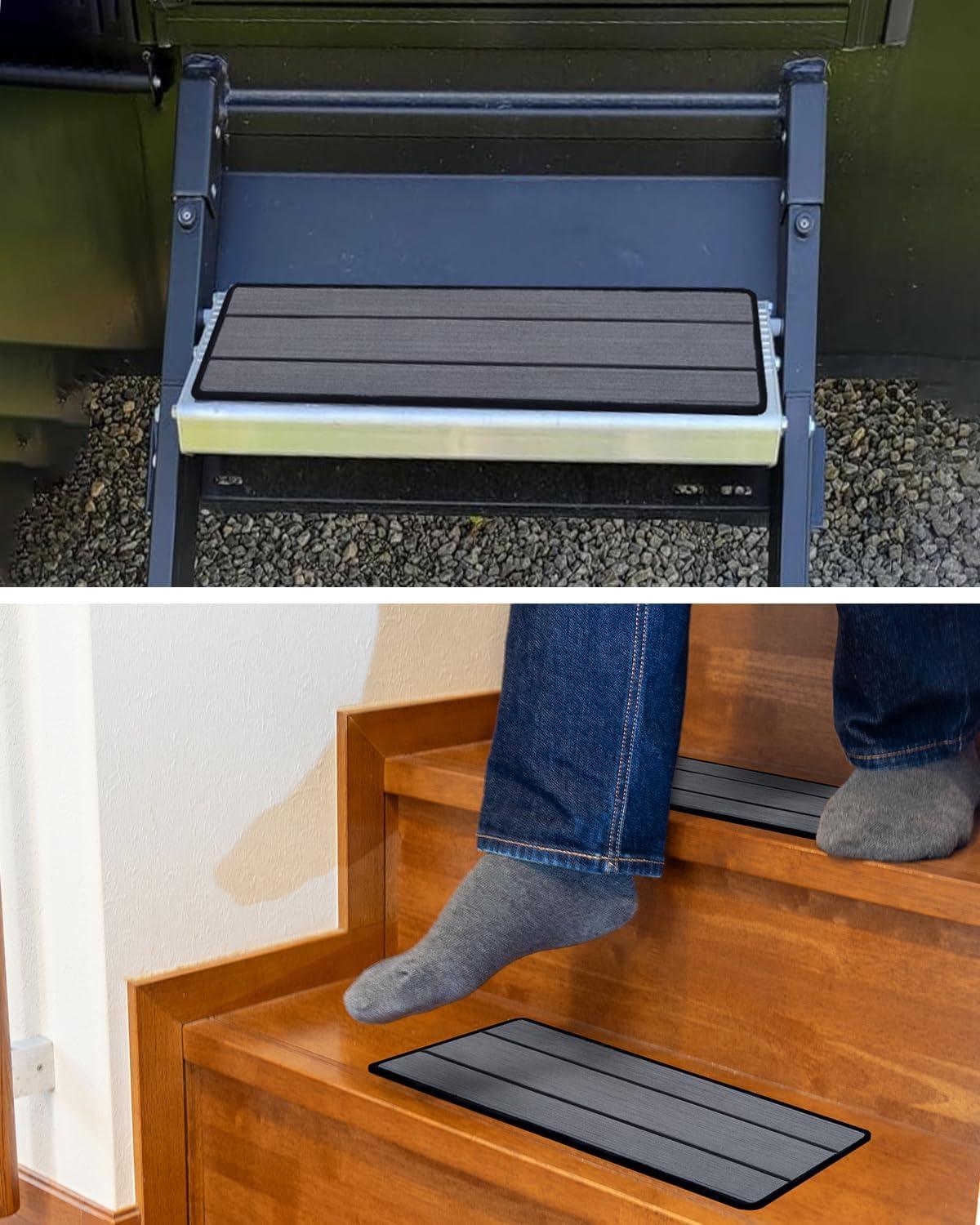imageOCEANBROAD EVA Foam RV Step Cover 16L x 65W 4 Pack with Self Adhesive for Ladders Trailers Truck Campers Stair Treads Camouflage BlueDark Gray