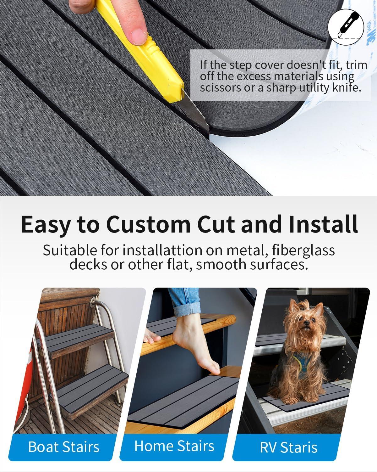 imageOCEANBROAD EVA Foam RV Step Cover 16L x 65W 4 Pack with Self Adhesive for Ladders Trailers Truck Campers Stair Treads Camouflage BlueDark Gray