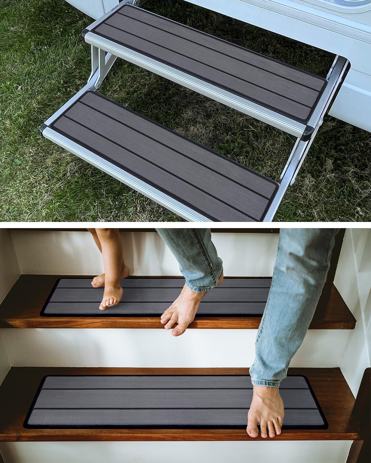 imageOCEANBROAD EVA Foam RV Step Cover 16L x 65W 4 Pack with Self Adhesive for Ladders Trailers Truck Campers Stair Treads Camouflage BlueDark Gray