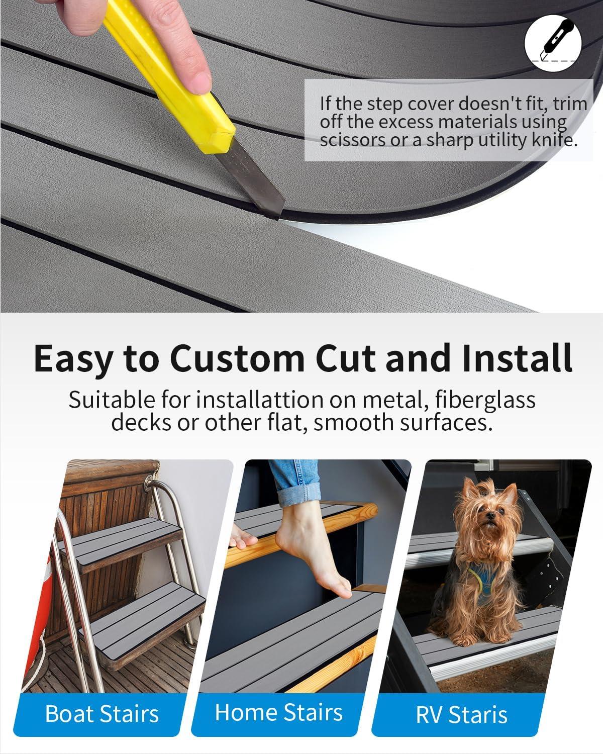 imageOCEANBROAD EVA Foam RV Step Cover 16L x 65W 4 Pack with Self Adhesive for Ladders Trailers Truck Campers Stair Treads Camouflage BlueGray
