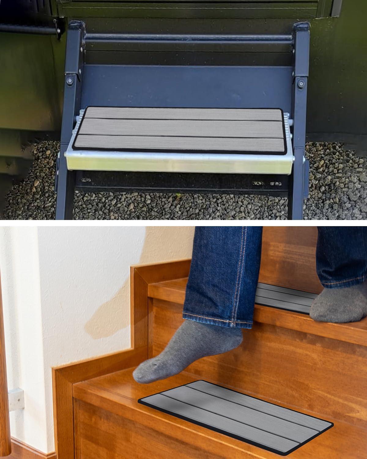 imageOCEANBROAD EVA Foam RV Step Cover 16L x 65W 4 Pack with Self Adhesive for Ladders Trailers Truck Campers Stair Treads Camouflage BlueGray
