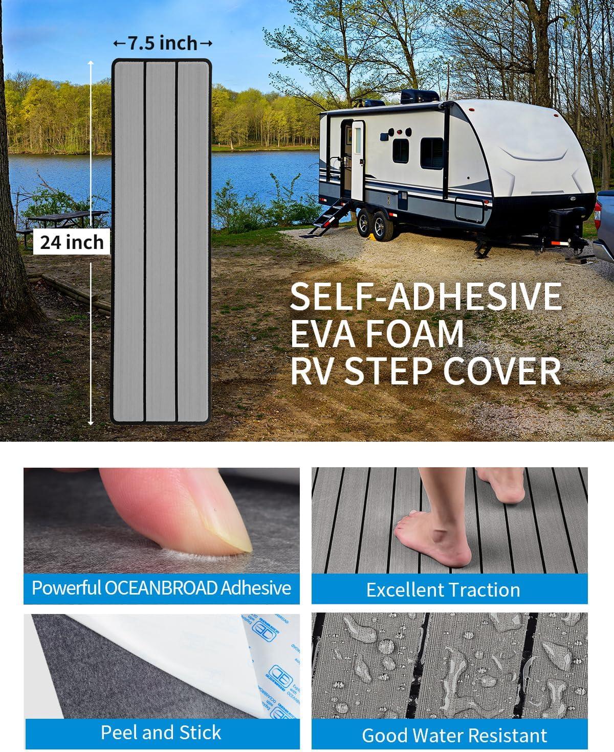 imageOCEANBROAD EVA Foam RV Step Cover 16L x 65W 4 Pack with Self Adhesive for Ladders Trailers Truck Campers Stair Treads Camouflage BlueGray