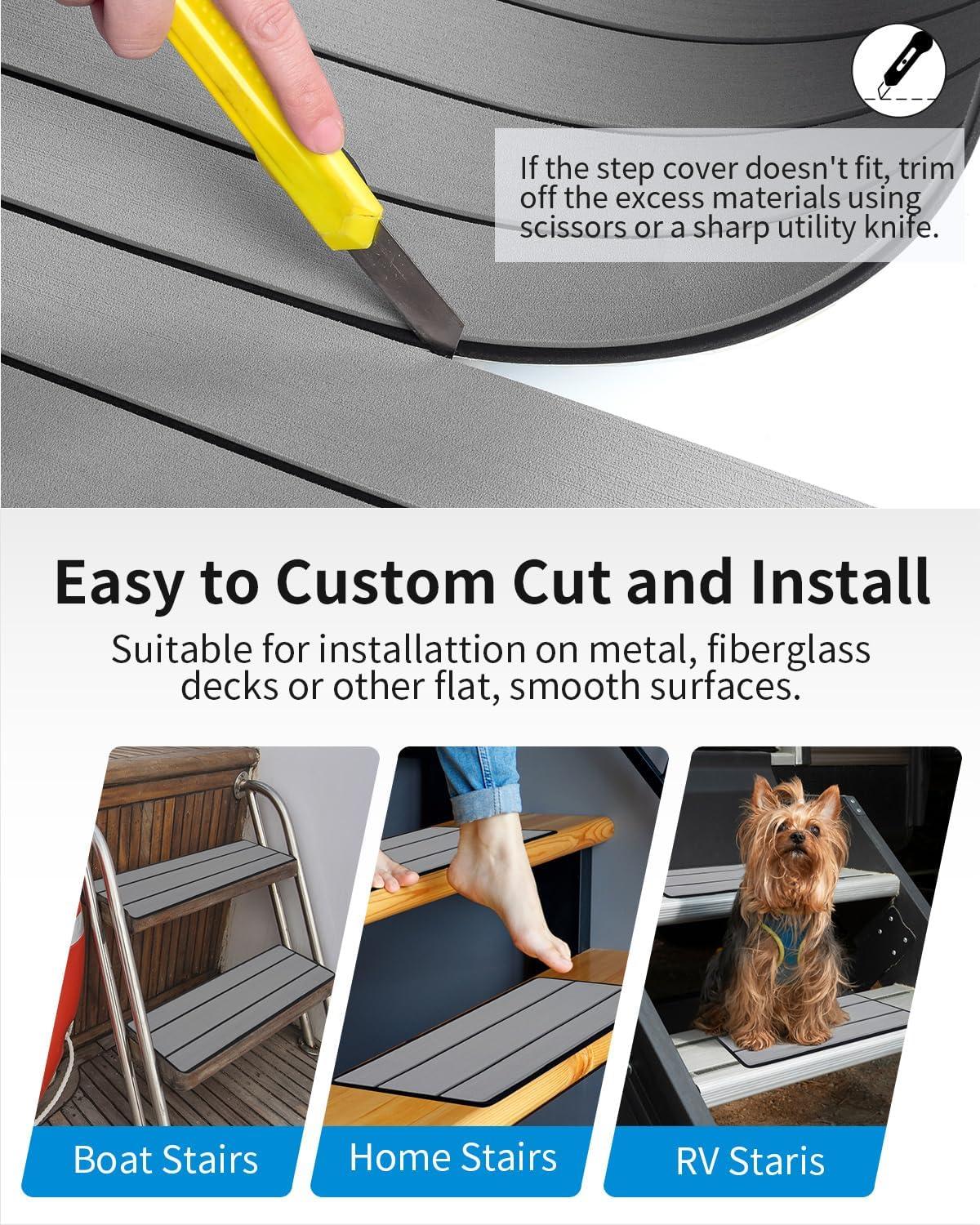 imageOCEANBROAD EVA Foam RV Step Cover 16L x 65W 4 Pack with Self Adhesive for Ladders Trailers Truck Campers Stair Treads Camouflage BlueGray