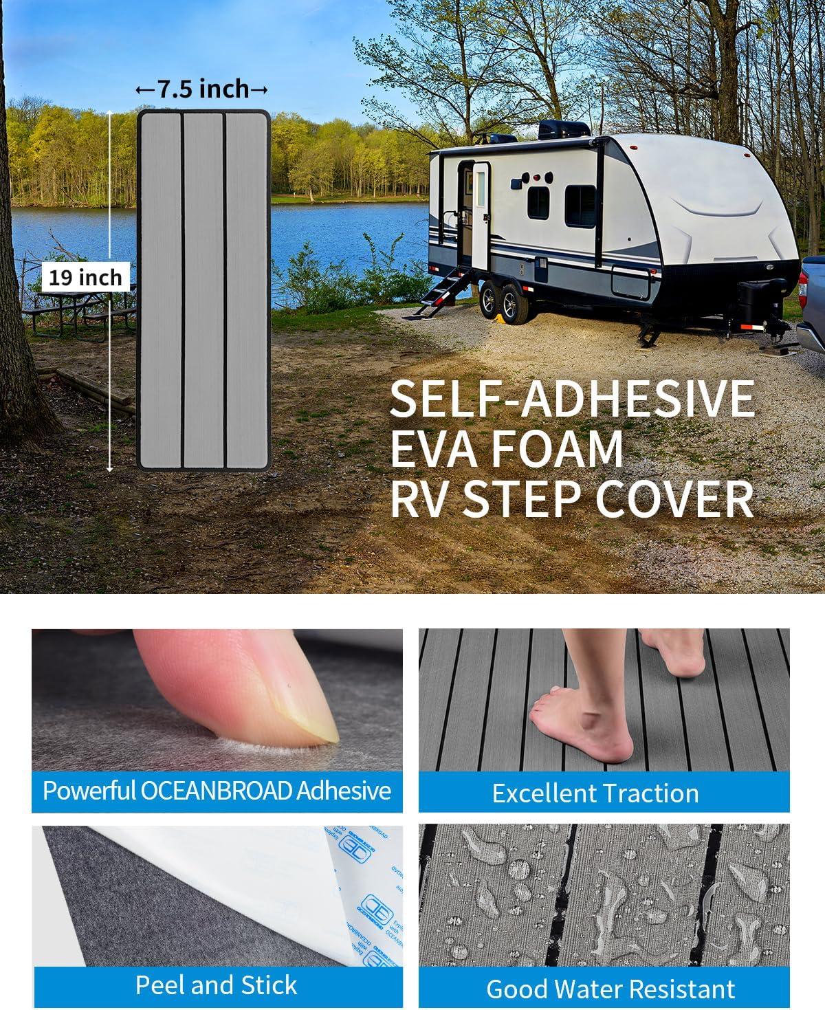 imageOCEANBROAD EVA Foam RV Step Cover 16L x 65W 4 Pack with Self Adhesive for Ladders Trailers Truck Campers Stair Treads Camouflage BlueGray