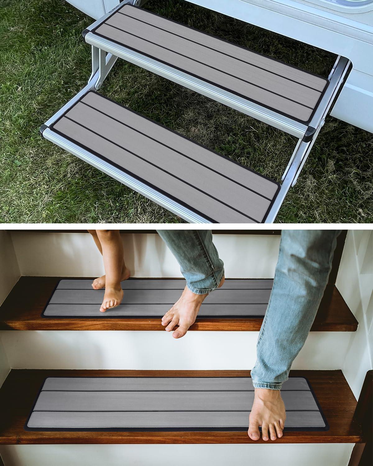 imageOCEANBROAD EVA Foam RV Step Cover 16L x 65W 4 Pack with Self Adhesive for Ladders Trailers Truck Campers Stair Treads Camouflage BlueGray