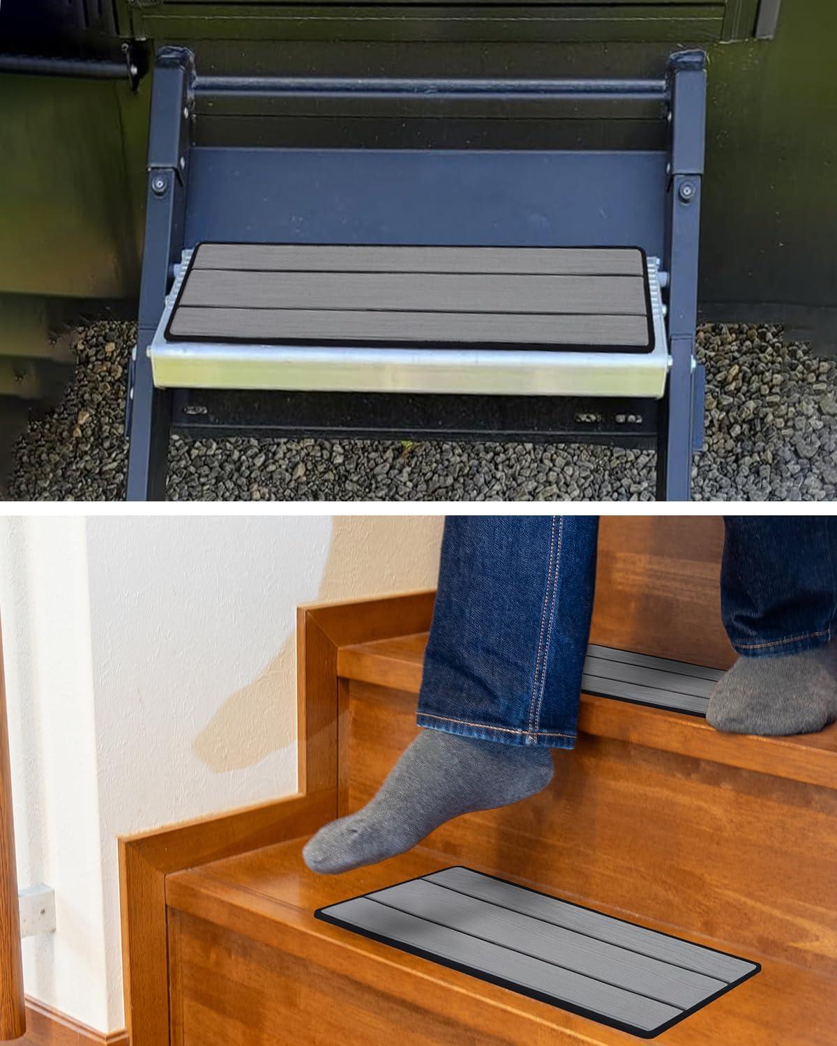 imageOCEANBROAD EVA Foam RV Step Cover 16L x 65W 4 Pack with Self Adhesive for Ladders Trailers Truck Campers Stair Treads Camouflage BlueGray