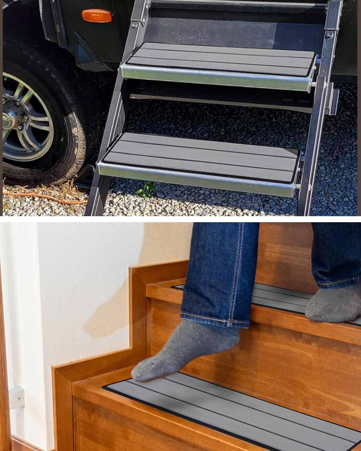 imageOCEANBROAD EVA Foam RV Step Cover 16L x 65W 4 Pack with Self Adhesive for Ladders Trailers Truck Campers Stair Treads Camouflage BlueGray