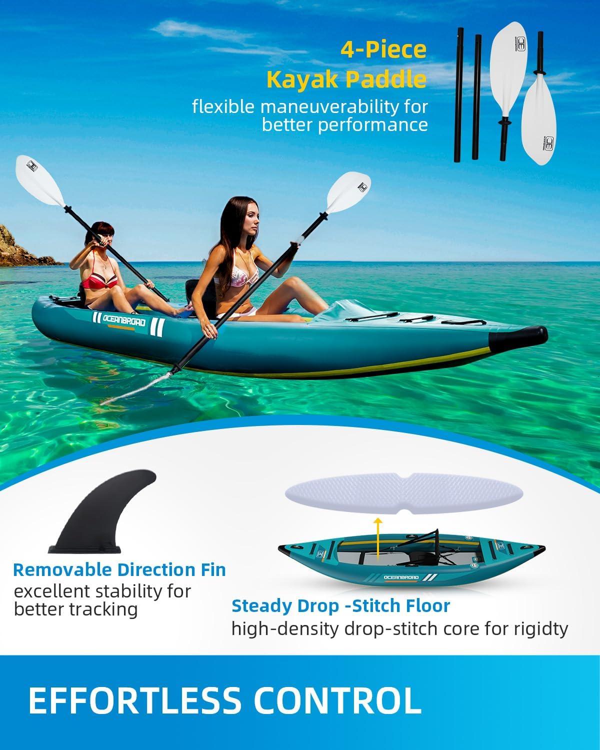 imageOCEANBROAD Inflatable Sitin KayakNO HIN 1 Person2 Person Blow Up Kayak for Adults with Paddle Kayak Seat Pedal Hand Pump and Bag BlueSky BlueBlue135ft2 seats