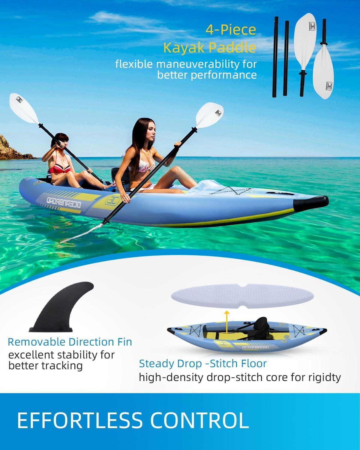imageOCEANBROAD Inflatable Sitin KayakNO HIN 1 Person2 Person Blow Up Kayak for Adults with Paddle Kayak Seat Pedal Hand Pump and Bag BlueSky BlueSky Blue135ft2 seats