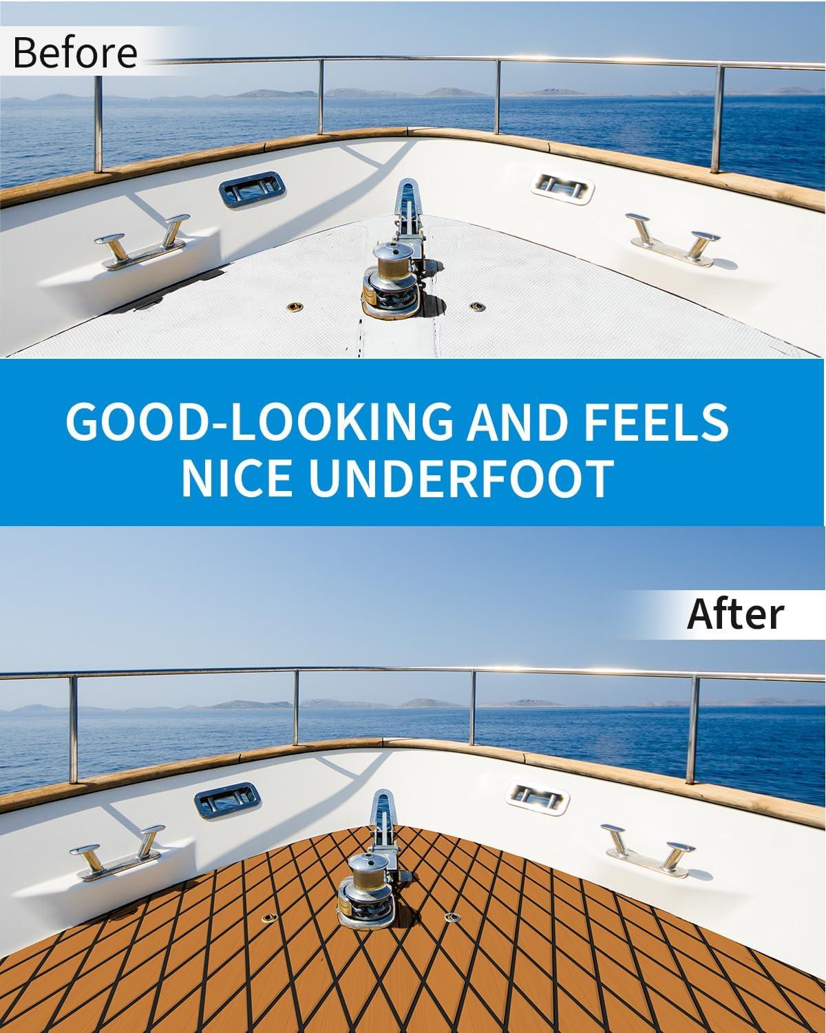 imageOCEANBROAD SelfAdhesive CNC Cut Diamond Pattern Boat Flooring EVA Foam Marine Boat Decking Sheet NonSlip Mat for Boats Yacht Helm Pad RV FloorBrown with Black Lines