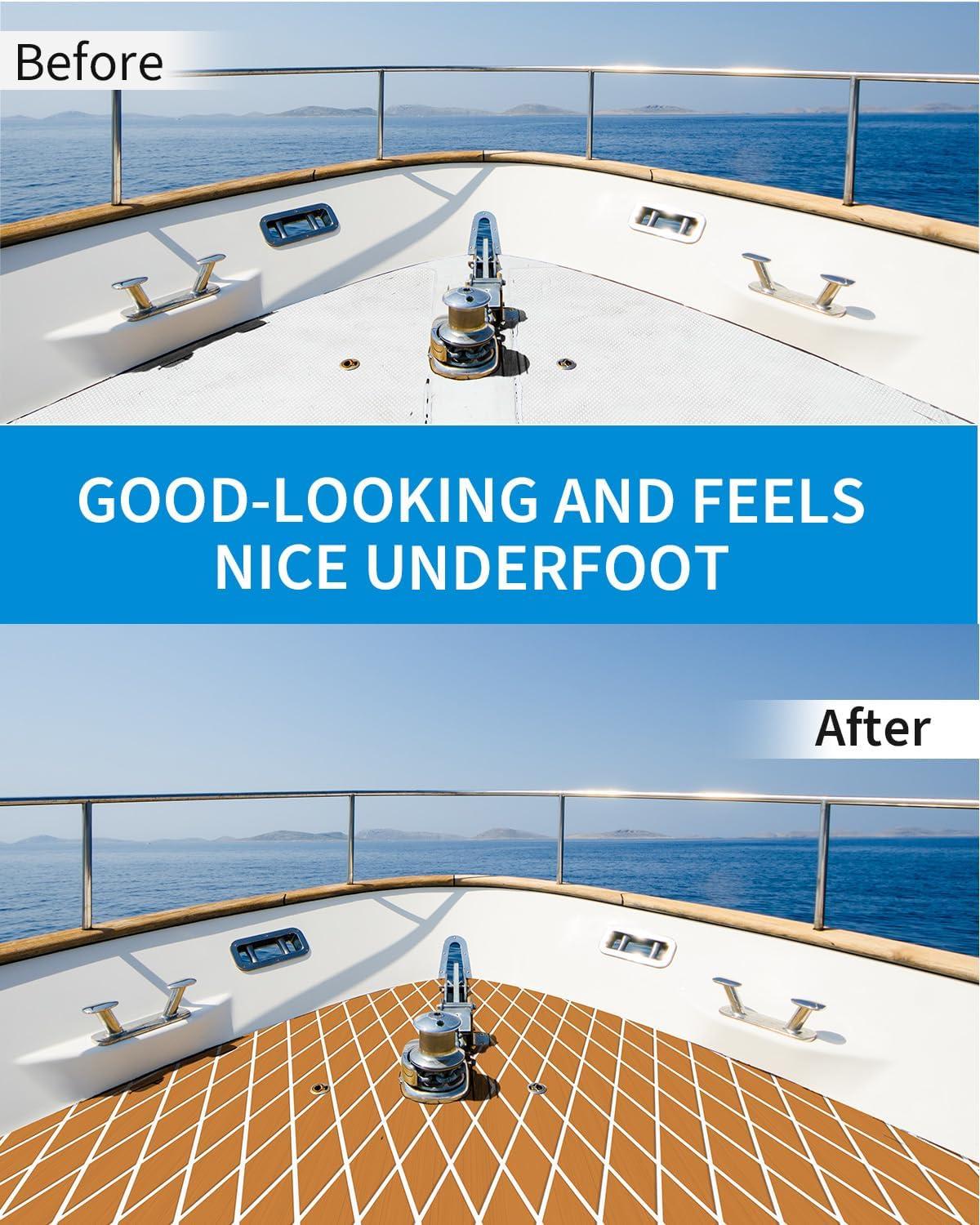imageOCEANBROAD SelfAdhesive CNC Cut Diamond Pattern Boat Flooring EVA Foam Marine Boat Decking Sheet NonSlip Mat for Boats Yacht Helm Pad RV FloorBrown with White Lines