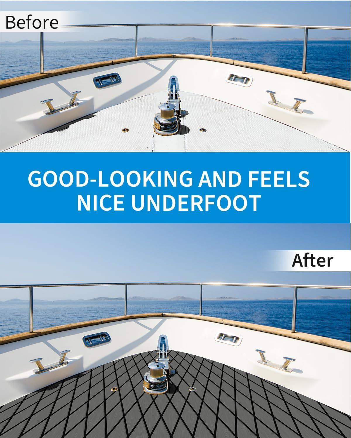 imageOCEANBROAD SelfAdhesive CNC Cut Diamond Pattern Boat Flooring EVA Foam Marine Boat Decking Sheet NonSlip Mat for Boats Yacht Helm Pad RV FloorDark Gray with Black Lines
