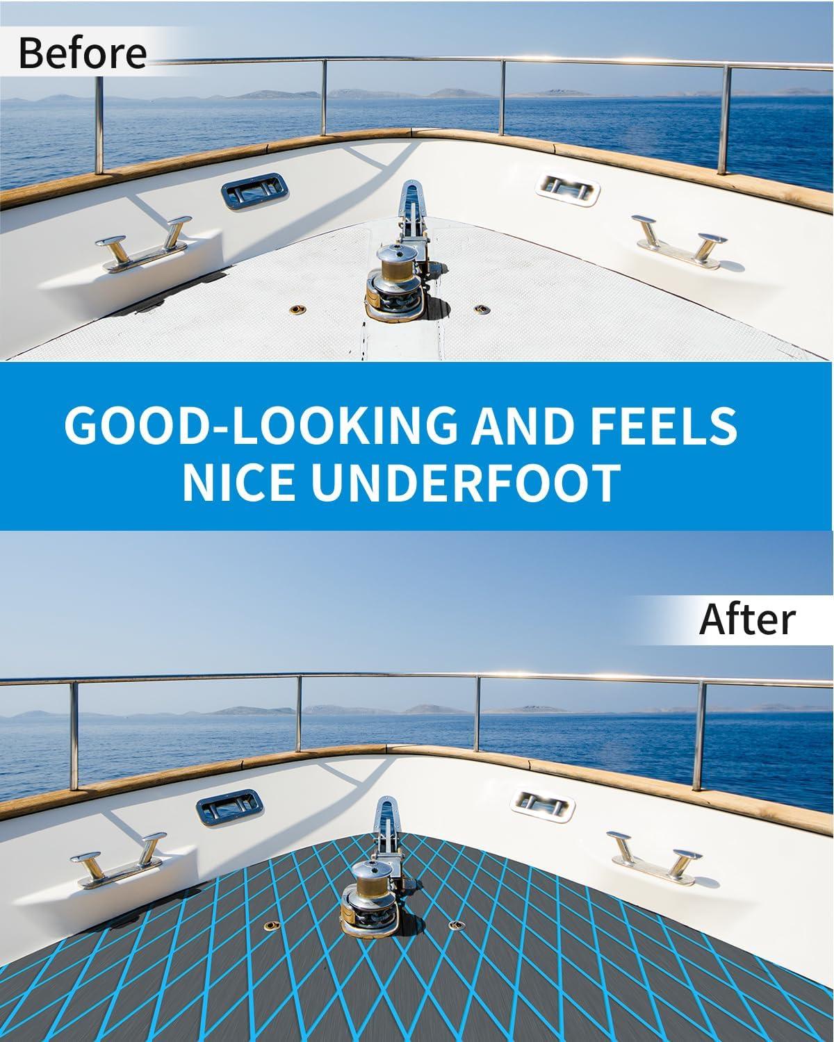 imageOCEANBROAD SelfAdhesive CNC Cut Diamond Pattern Boat Flooring EVA Foam Marine Boat Decking Sheet NonSlip Mat for Boats Yacht Helm Pad RV FloorDark Gray with Blue Lines