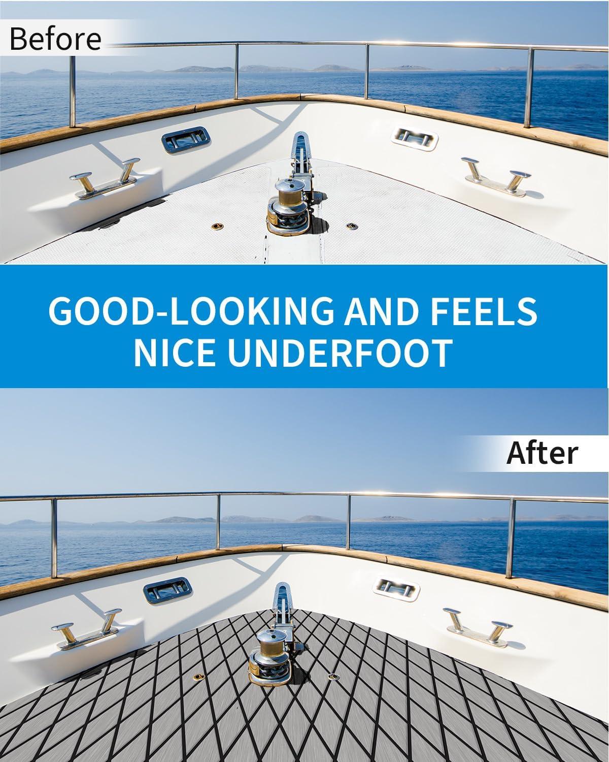imageOCEANBROAD SelfAdhesive CNC Cut Diamond Pattern Boat Flooring EVA Foam Marine Boat Decking Sheet NonSlip Mat for Boats Yacht Helm Pad RV FloorGray with Black Lines