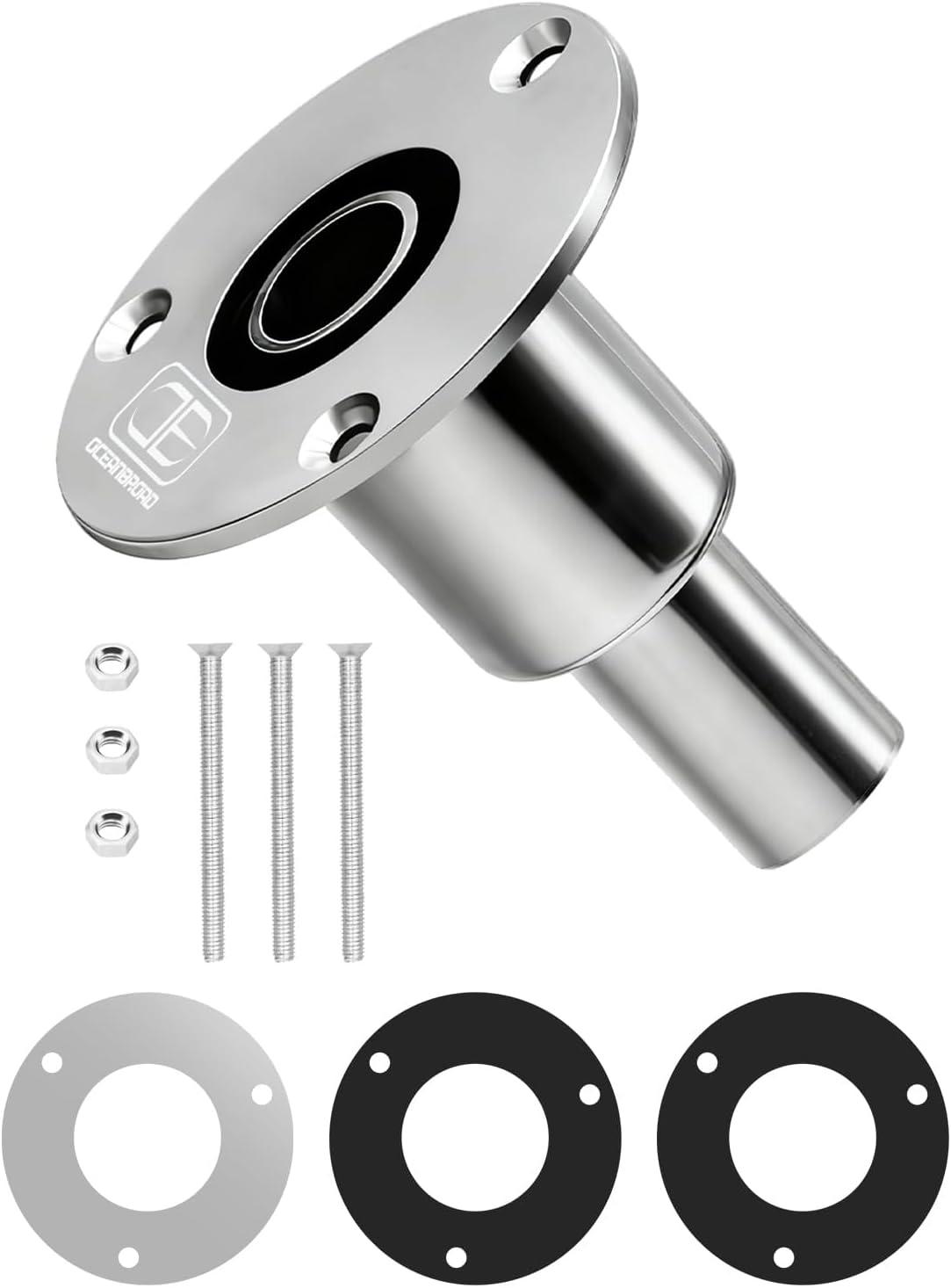 imageOCEANBROAD Stainless Steel 316 Thru Hull Exhaust Fitting 22mm24mm Hose Pipe Marine Exhaust Port for Webasto Planar Eberspacher Chinese Diesel Parking heaters with Bolts and Nuts22 mm