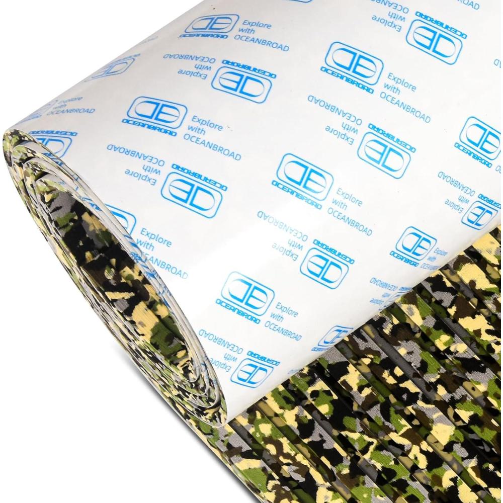 imageOCEANBROAD Camouflage Boat Flooring 96x162353847 Strip Cut Grooves SelfAdhesive EVA Foam Sheet NonSlip Traction Pad for Boats Decking Surfboard SUP Paddleboard KayakCamo Green
