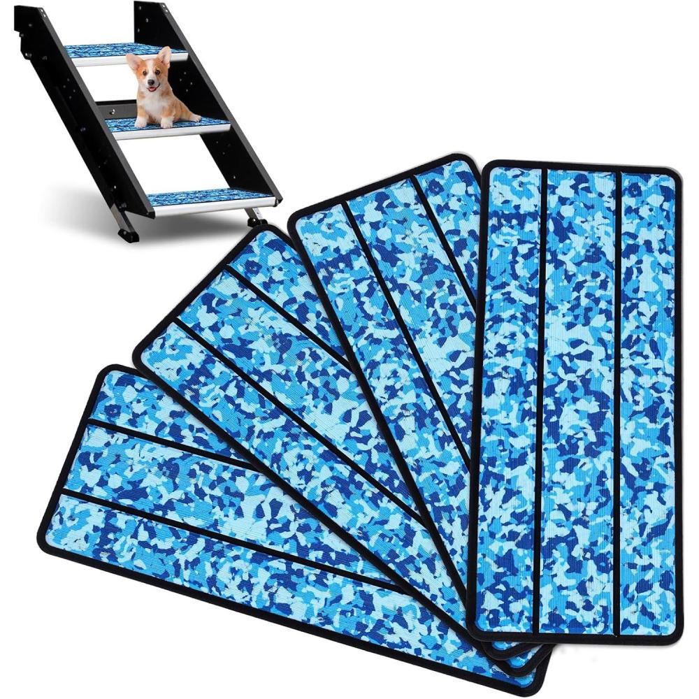 imageOCEANBROAD EVA Foam RV Step Cover 16L x 65W 4 Pack with Self Adhesive for Ladders Trailers Truck Campers Stair Treads Camouflage BlueCamo Blue
