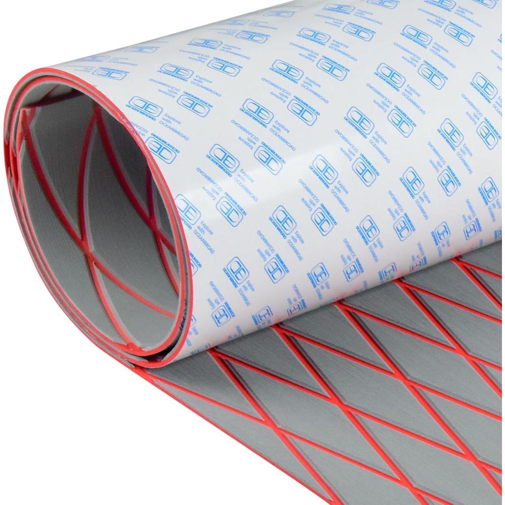 imageOCEANBROAD SelfAdhesive CNC Cut Diamond Pattern Boat Flooring EVA Foam Marine Boat Decking Sheet NonSlip Mat for Boats Yacht Helm Pad RV FloorGray with Red Lines