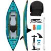 OCEANBROAD Inflatable Sit-in Kayak(NO HIN), 1 Person/2 Person Blow Up Kayak for Adults with Paddle, Kayak Seat, Pedal, Hand Pump and Bag, Blue/Sky Blue(Blue-10.5ft/1 seat)