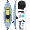 OCEANBROAD Inflatable Sit-in Kayak(NO HIN), 1 Person/2 Person Blow Up Kayak for Adults with Paddle, Kayak Seat, Pedal, Hand Pump and Bag, Blue/Sky Blue(Sky Blue-10.5ft/1 seat)