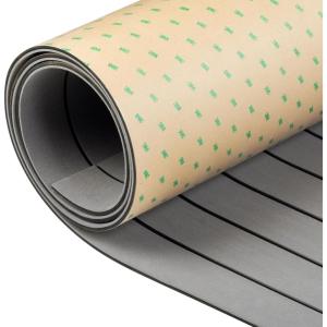 OCEANBROAD Boat Flooring with 3M 99786+ High Strength Adhesive Backing EVA Foam Self-Adhesive 96”x45.6” Faux Teak Marine Decking Sheet for Jon Boats Yacht RV Floor(Gray with Black Lines)