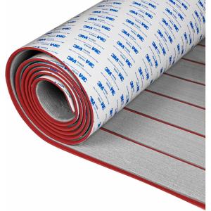 OCEANBROAD EVA Foam Boat Flooring with 3M Adhesive Backing Marine Self-Adhesive Decking 96”x45.6”/36”/28.8”/16.8”, 48”x16.8” Faux Teak Sheet for Jon Boats Swim Platform Helm Pad RV Floor(Gray with Red Seam Lines)