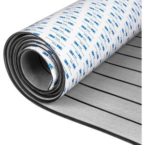 OCEANBROAD EVA Foam Boat Flooring with 3M Adhesive Backing Marine Self-Adhesive Decking 96”x45.6”/36”/28.8”/16.8”, 48”x16.8” Faux Teak Sheet for Jon Boats Swim Platform Helm Pad RV Floor(Gray with Black Seam Lines)