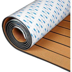 OCEANBROAD EVA Foam Boat Flooring with 3M Adhesive Backing Marine Self-Adhesive Decking 96”x45.6”/36”/28.8”/16.8”, 48”x16.8” Faux Teak Sheet for Jon Boats Swim Platform Helm Pad RV Floor(Brown with Black Seam Lines)