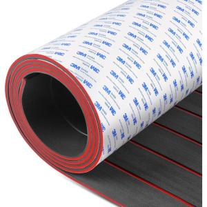OCEANBROAD EVA Foam Boat Flooring with 3M Adhesive Backing Marine Self-Adhesive Decking 96”x45.6”/36”/28.8”/16.8”, 48”x16.8” Faux Teak Sheet for Jon Boats Swim Platform Helm Pad RV Floor(Dark Gray with Red Seam Lines)