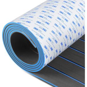 OCEANBROAD EVA Foam Boat Flooring with 3M Adhesive Backing Marine Self-Adhesive Decking 96”x45.6”/36”/28.8”/16.8”, 48”x16.8” Faux Teak Sheet for Jon Boats Swim Platform Helm Pad RV Floor(Dark Gray with Blue Seam Lines)