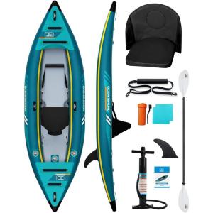 OCEANBROAD Inflatable Sit-in Kayak(NO HIN), 1 Person/2 Person Blow Up Kayak for Adults with Paddle, Kayak Seat, Pedal, Hand Pump and Bag, Blue/Sky Blue(Blue-10.5ft/1 seat)