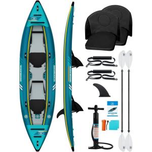OCEANBROAD Inflatable Sit-in Kayak(NO HIN), 1 Person/2 Person Blow Up Kayak for Adults with Paddle, Kayak Seat, Pedal, Hand Pump and Bag, Blue/Sky Blue(Blue-13.5ft/2 seats)