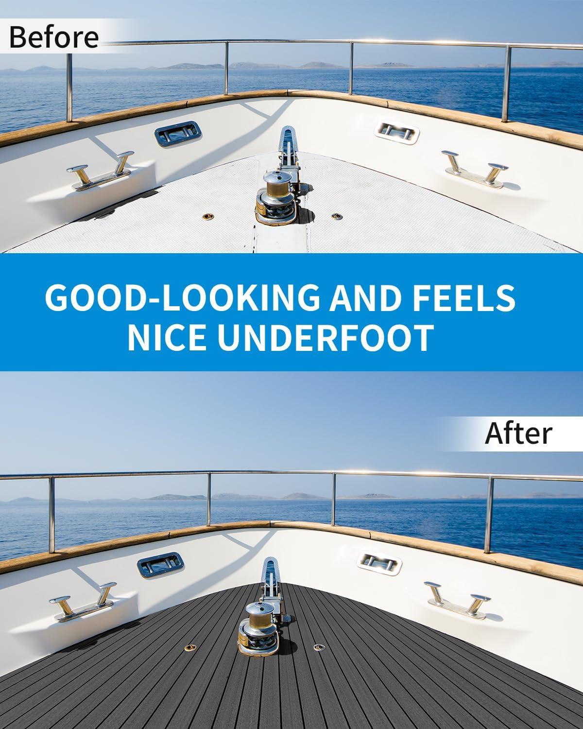 imageOCEANBROAD Boat Flooring EVA Foam SelfAdhesive 96x45636288168 Faux Teak Marine Boat Decking Sheet for Jon Boats Yacht FloorDark Gray with Black LinesBorders
