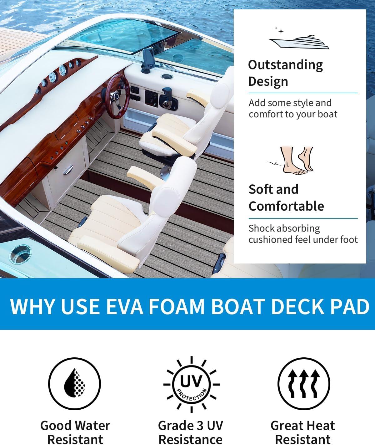 imageOCEANBROAD Boat Flooring EVA Foam SelfAdhesive 96x45636288168 Faux Teak Marine Boat Decking Sheet for Jon Boats Yacht FloorGray with Black LinesBorders