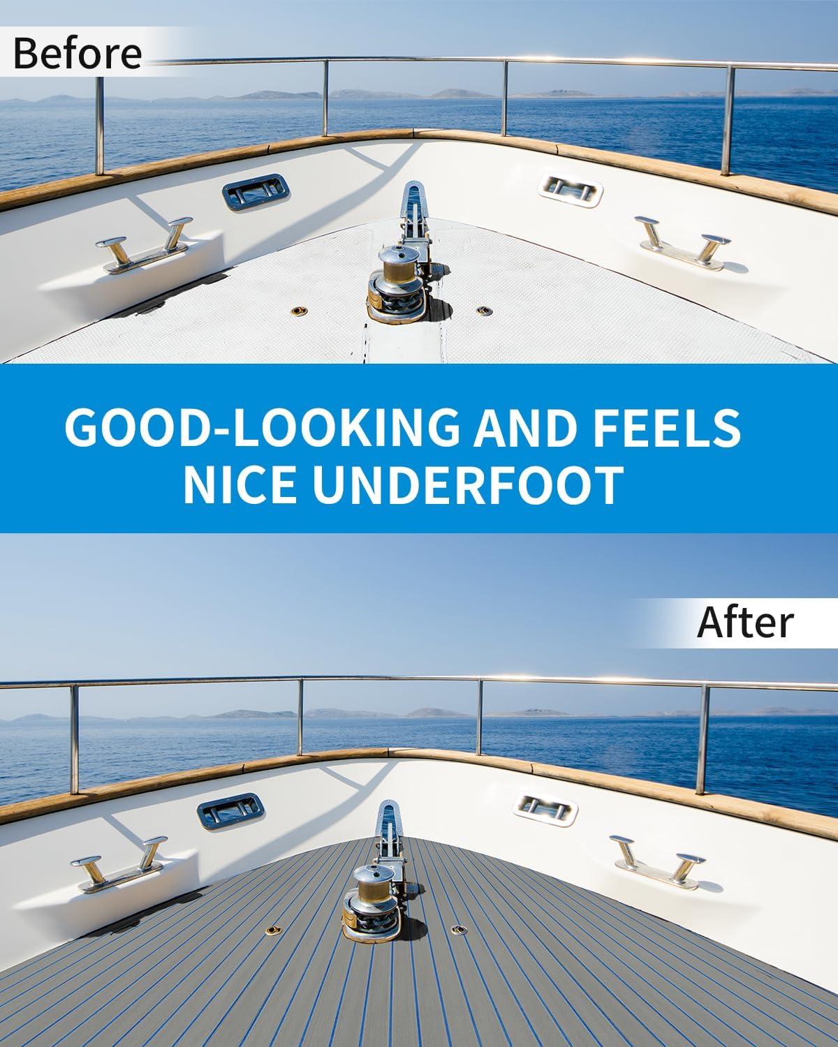 imageOCEANBROAD Boat Flooring EVA Foam SelfAdhesive 96x45636288168 Faux Teak Marine Boat Decking Sheet for Jon Boats Yacht FloorGray with Blue LinesBorders
