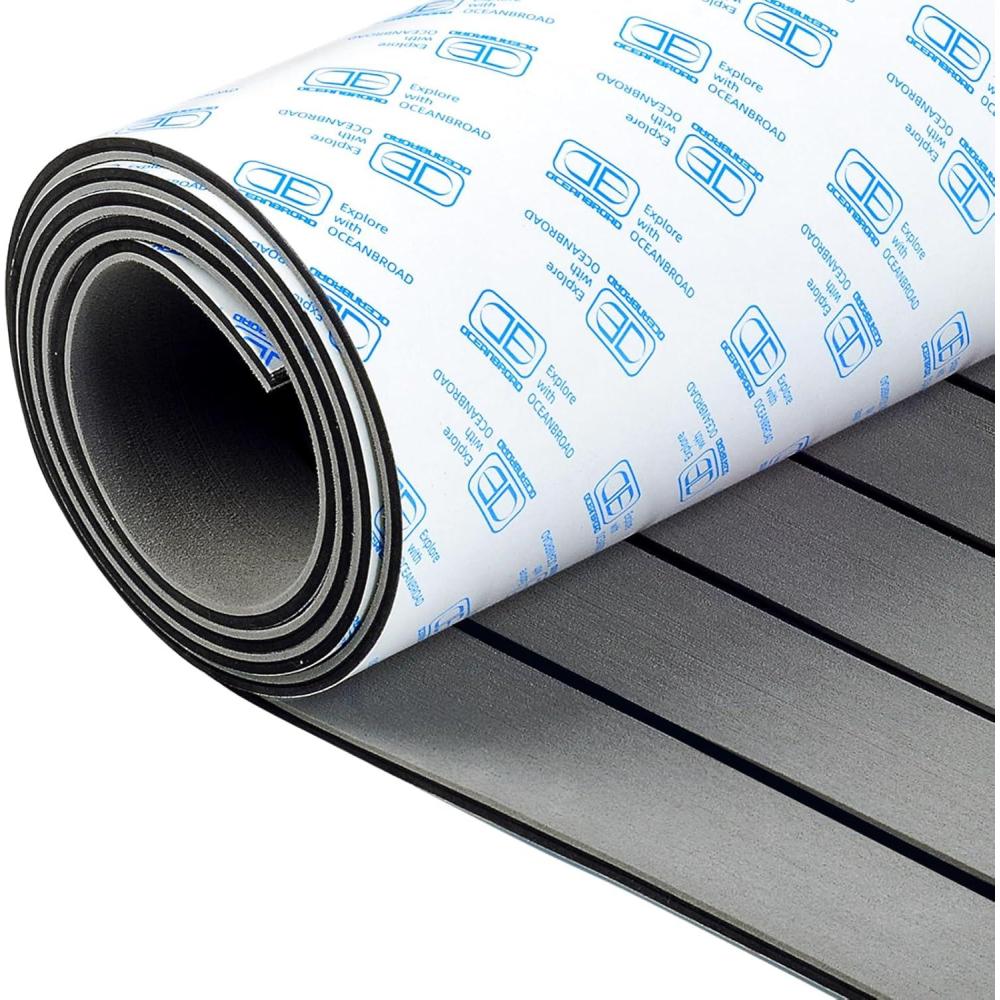 imageOCEANBROAD Boat Flooring EVA Foam SelfAdhesive 96x45636288168 Faux Teak Marine Boat Decking Sheet for Jon Boats Yacht FloorGray with Black Lines