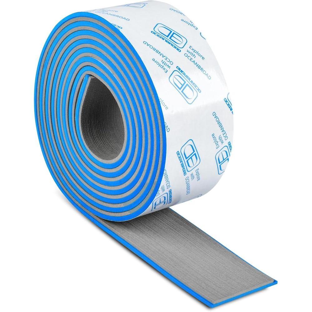 imageOCEANBROAD Boat Flooring EVA Foam SelfAdhesive 96x45636288168 Faux Teak Marine Boat Decking Sheet for Jon Boats Yacht FloorGray with Blue LinesBorders