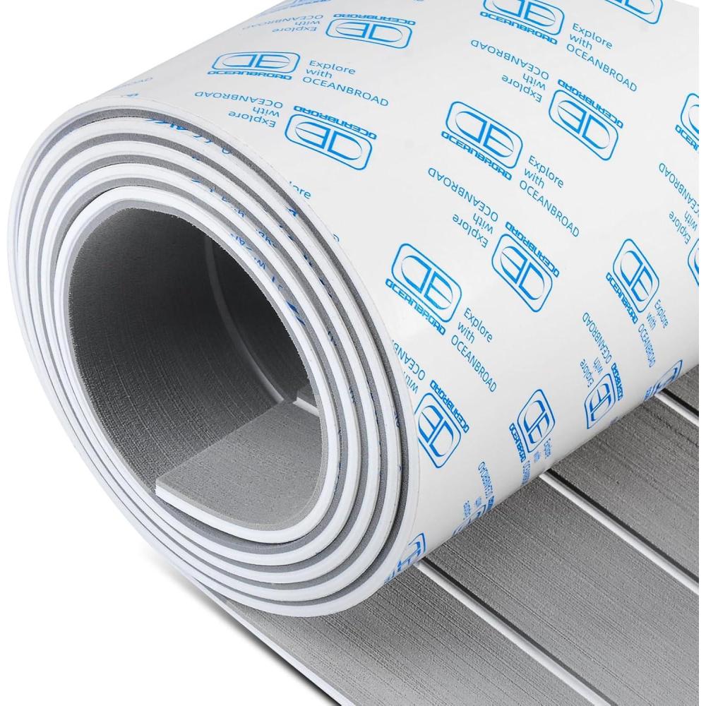 imageOCEANBROAD Boat Flooring EVA Foam SelfAdhesive 96x45636288168 Faux Teak Marine Boat Decking Sheet for Jon Boats Yacht FloorGray with White Lines