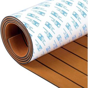 OCEANBROAD Boat Flooring EVA Foam Self-Adhesive 96”x45.6”/36”/28.8”/16.8” Faux Teak Marine Boat Decking Sheet for Jon Boats Yacht Floor(Brown with Black Lines)