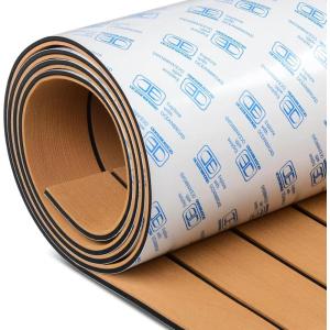 OCEANBROAD Boat Flooring EVA Foam Self-Adhesive 96”x45.6”/36”/28.8”/16.8” Faux Teak Marine Boat Decking Sheet for Jon Boats Yacht Floor(Camel Brown with Black Seam Lines)