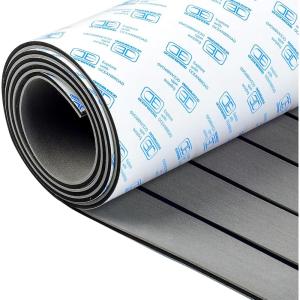 OCEANBROAD Boat Flooring EVA Foam Self-Adhesive 96”x45.6”/36”/28.8”/16.8” Faux Teak Marine Boat Decking Sheet for Jon Boats Yacht Floor(Gray with Black Lines)