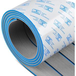 OCEANBROAD Boat Flooring EVA Foam Self-Adhesive 96”x45.6”/36”/28.8”/16.8” Faux Teak Marine Boat Decking Sheet for Jon Boats Yacht Floor(Gray with Blue Lines)